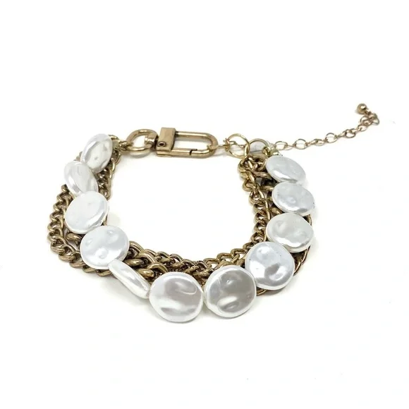 New Free People Moon Pearl Gold Chain Statement Anklet - Picture 4 of 5